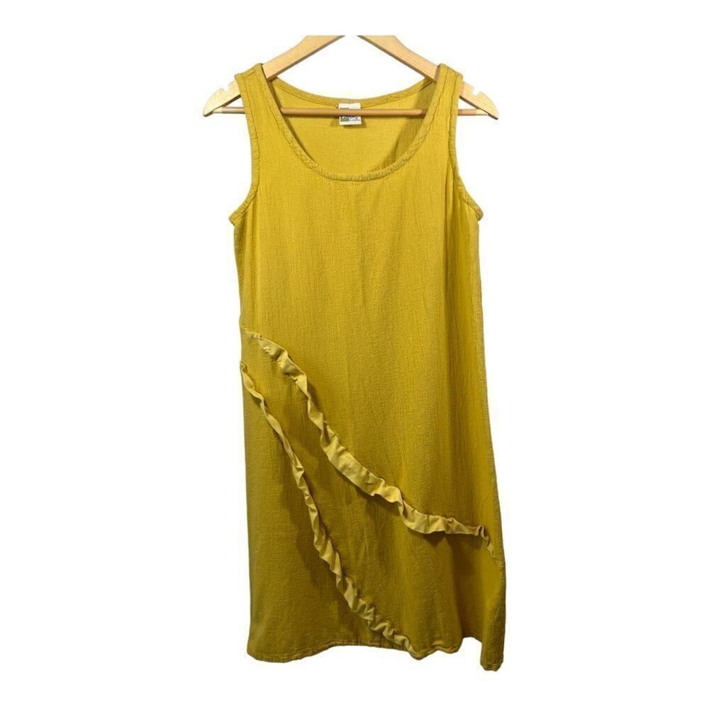 OH MY GAUZE! Women’s Sleeveless Ruffle Detail Shift Dress Yellow Size 1/S-M/6-10